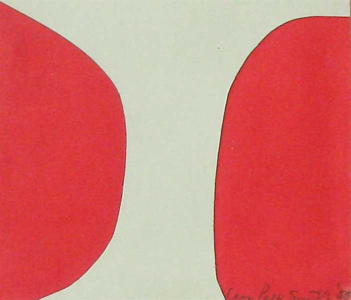 Leon Polk Smith Two red half circles on edges with white space between.
